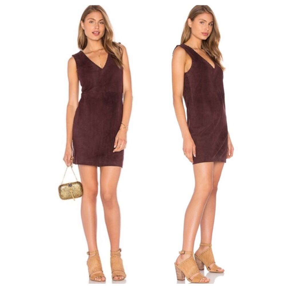 NWT MLV Revolve Poppy Brown 100% Suede Leather Pinafore Mini Dress Small